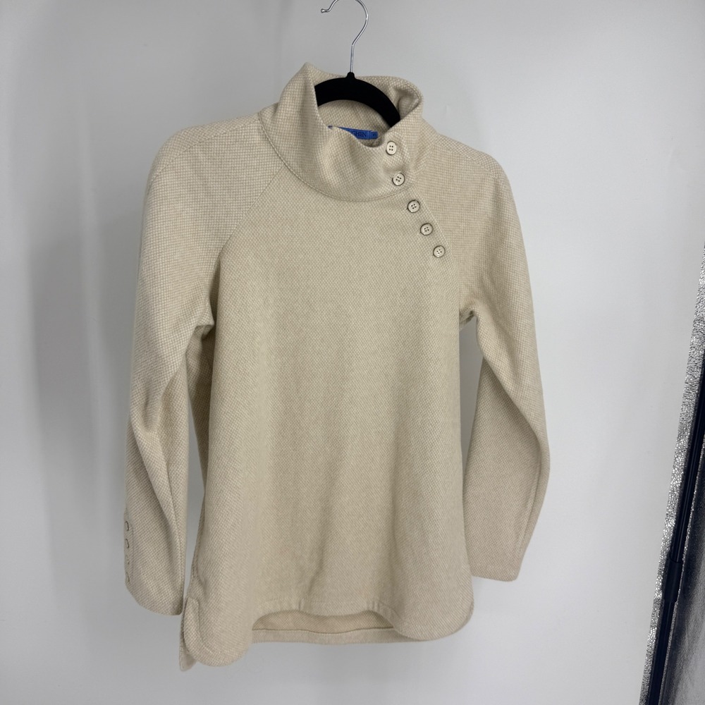 J.McLaughlin Womens XS Cream Textured Funnel Neck Button Sweatshirt Beige